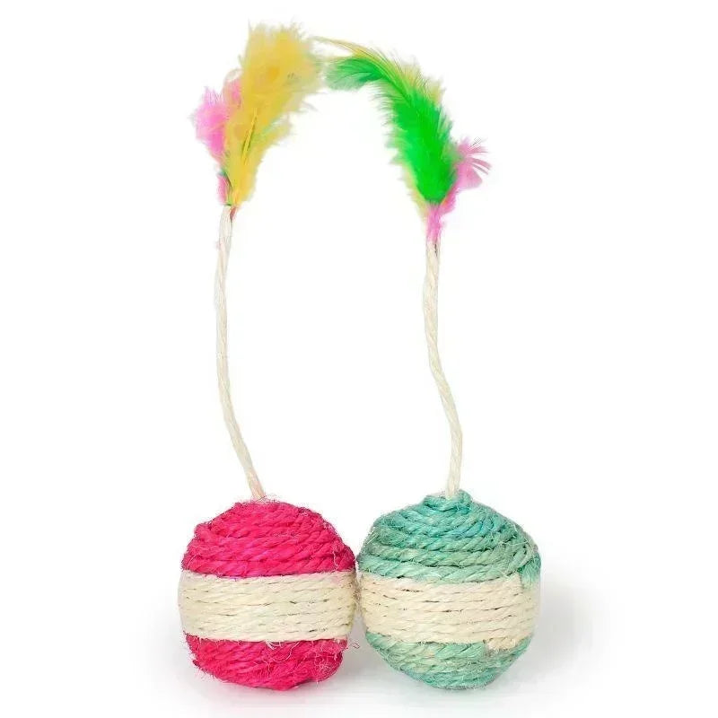 Sisal Rope Ball Cat Toy – Natural Feather Toy for Cats