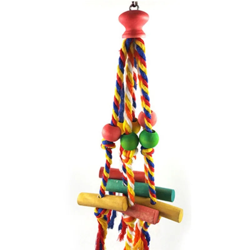 Parrot Chew Toy – Cotton Rope & Wooden Bite Bridge for Birds