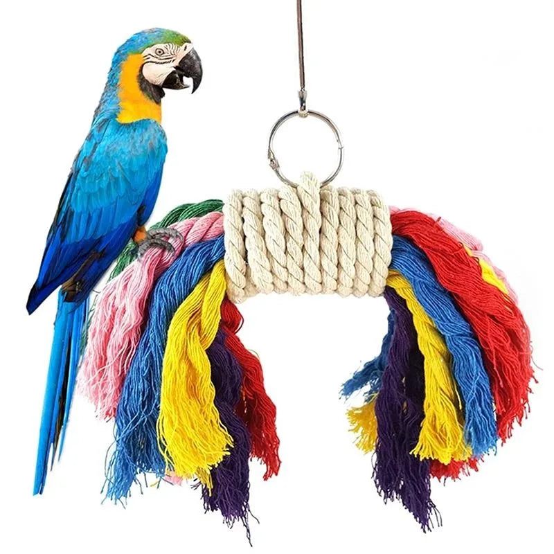 Parrot Chew Toy – Cotton Rope & Wooden Bite Bridge for Birds