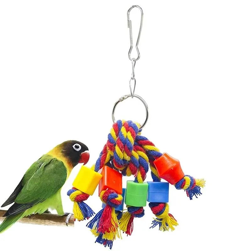 Parrot Chew Toy – Cotton Rope & Wooden Bite Bridge for Birds