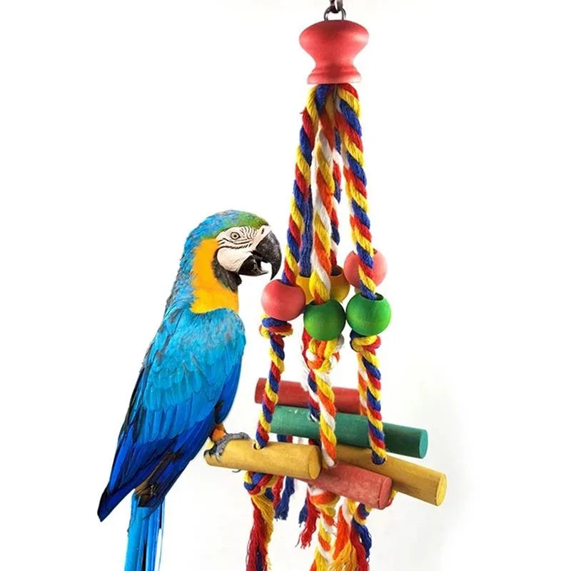 Parrot Chew Toy – Cotton Rope & Wooden Bite Bridge for Birds