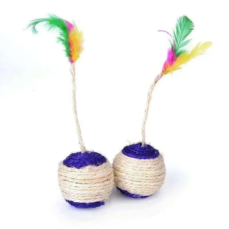 Sisal Rope Ball Cat Toy – Natural Feather Toy for Cats