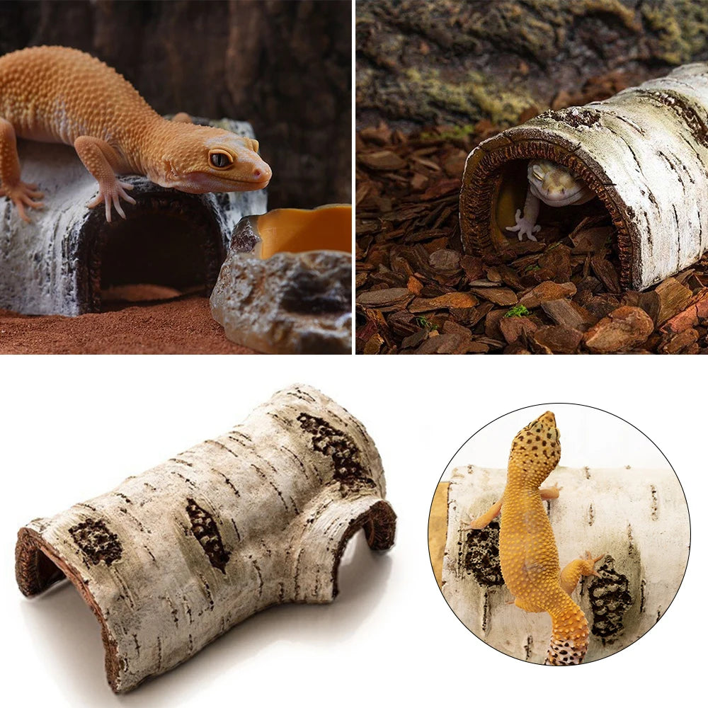 Resin Log Hideout Cave – Safe Habitat for Small Reptiles and Mammals