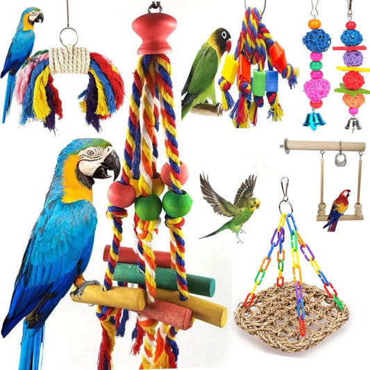 Parrot Chew Toy – Cotton Rope & Wooden Bite Bridge for Birds